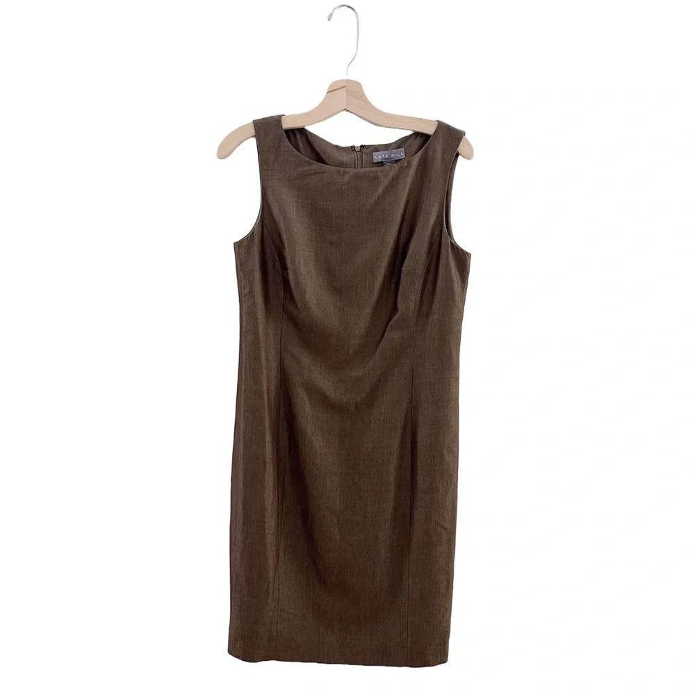 Kate Hill Lagenlook Wool Mohair Shift Dress Sleeveless Brown